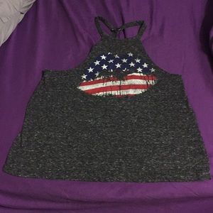 American flag of Lips Gray Tank Top